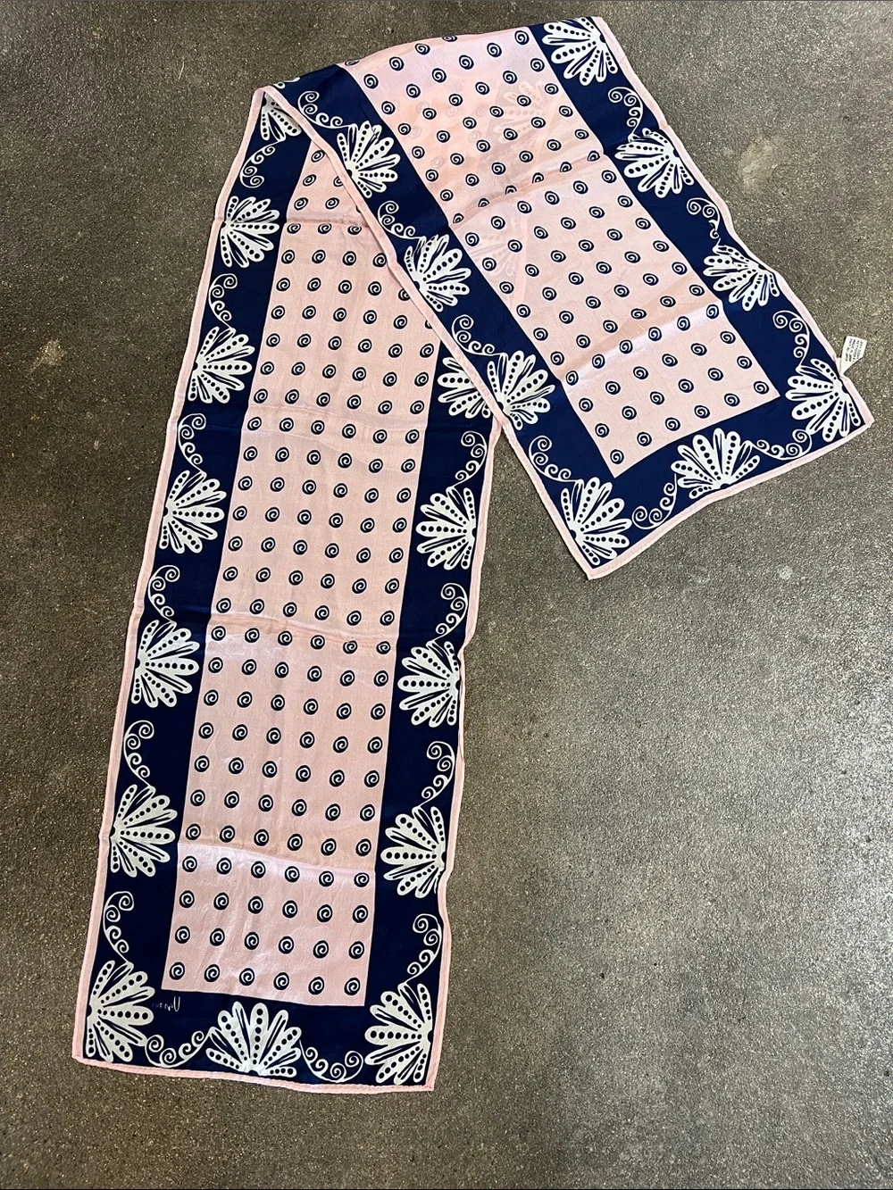 Vintage Vera Neumann  silk Oblong Scarf hand rolled pink navy floral design